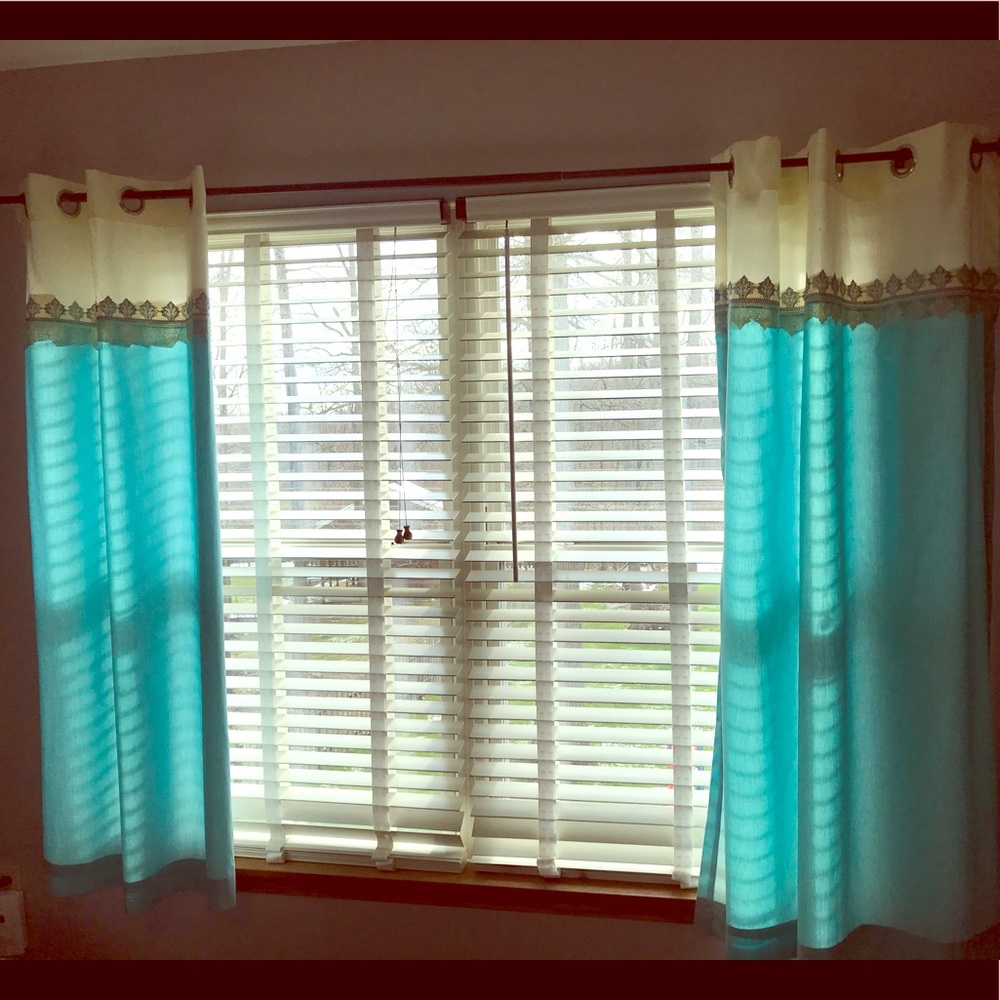 Blue and cream curtains, 2 panels